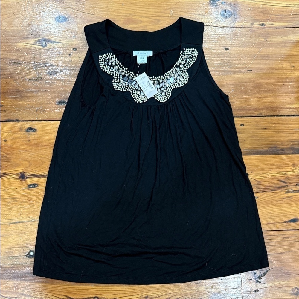 Dress Barn Black sleeveless Tank with Beaded Detail NWT size large Y2K - Picture 1 of 8